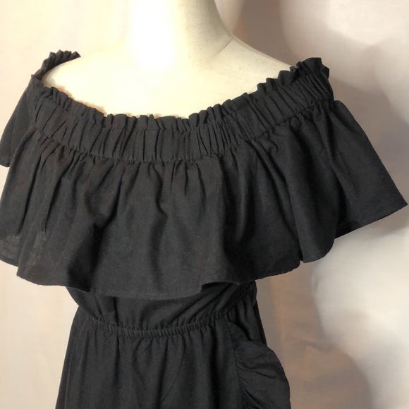 SEED HERITAGE Black ‘Off Shoulder Frill dress’, cotton linen blend, wrap, Size 6 - Picture 8 of 16